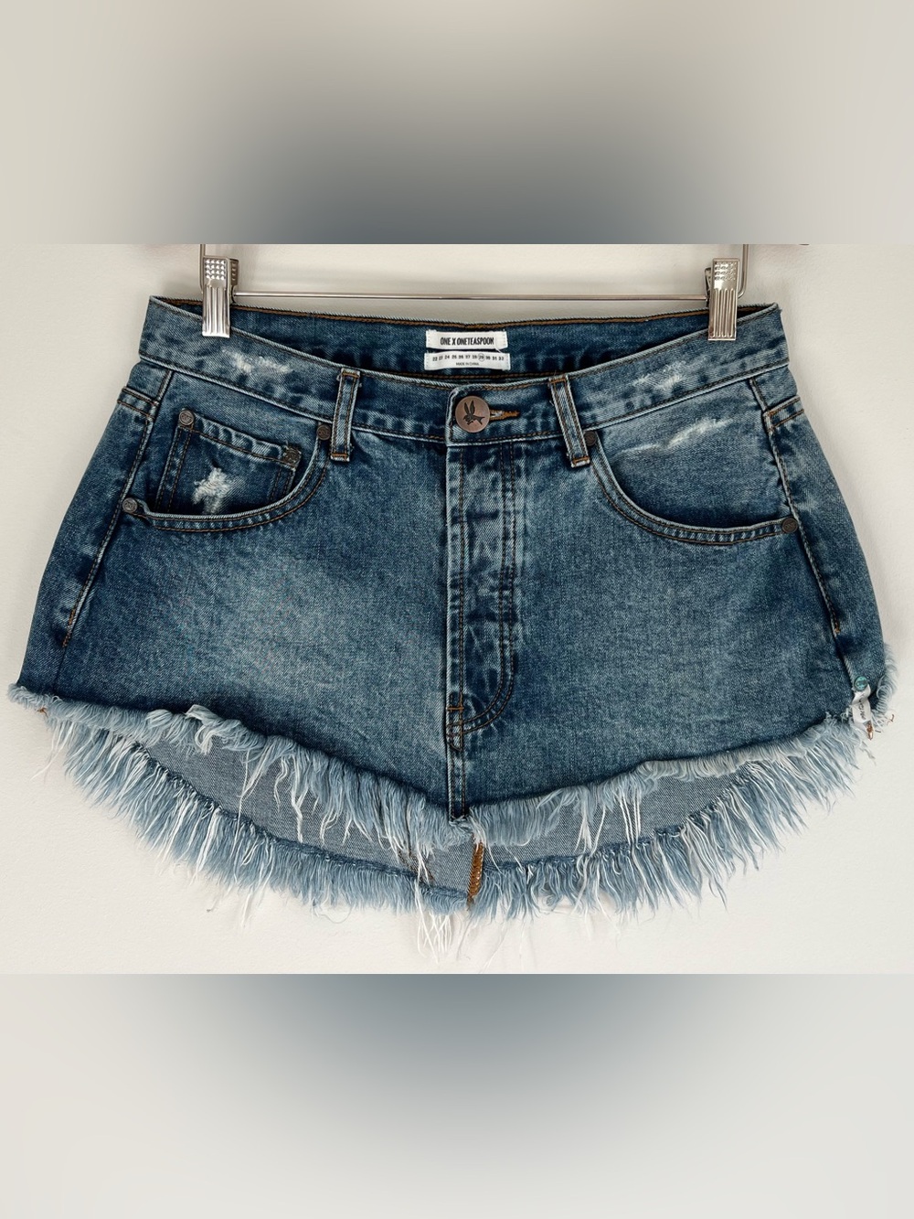 One Teaspoon Distressed Denim Frayed Hem Mini Skirt - Light Blue